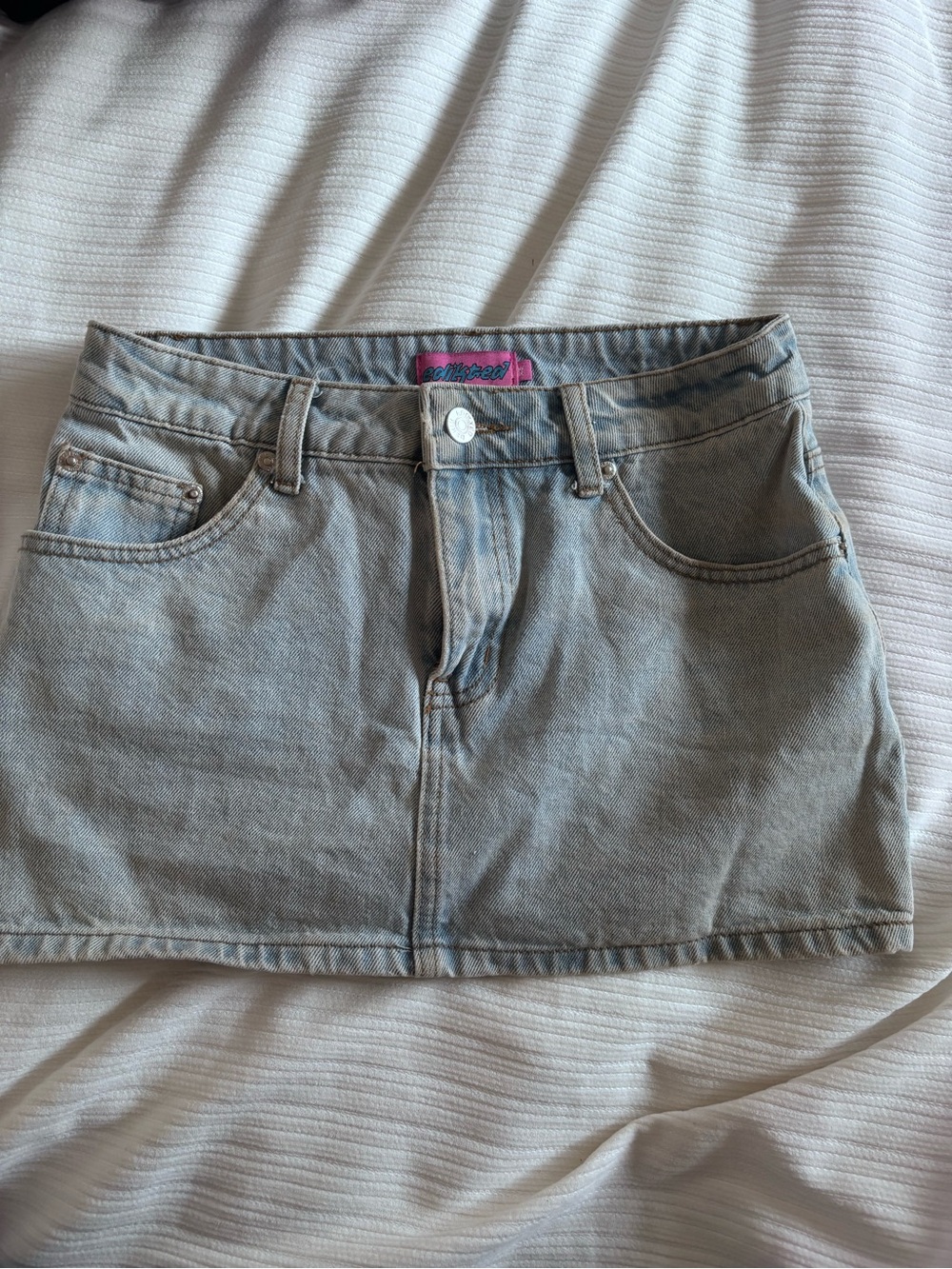 Edikted Light Wash Denim Skirt